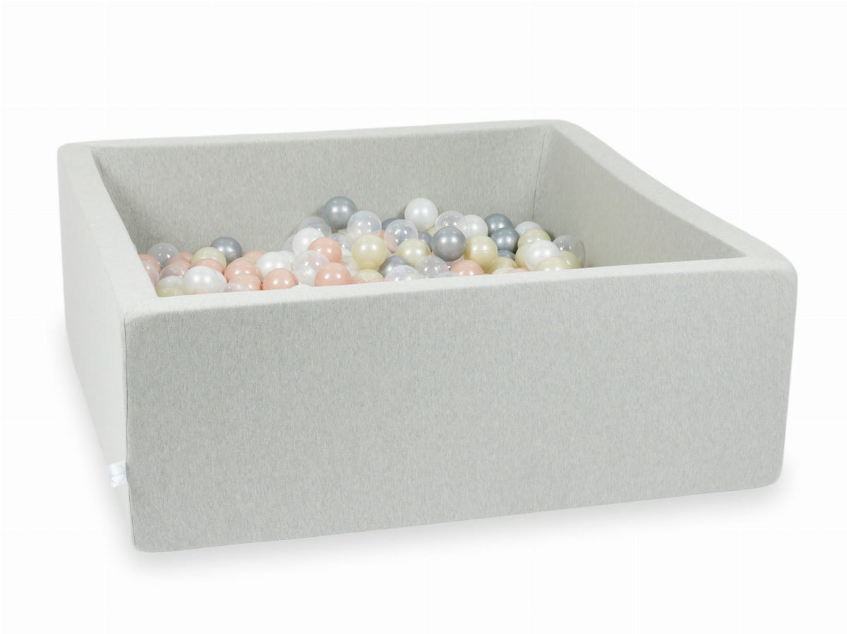 Piscine à Balles gris clair 110x110x40 avec boules 600pcs (transparent, perle, argent, or rose, or clair)