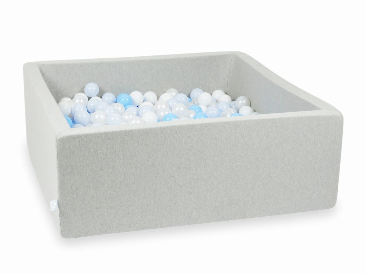 Piscine à Balles gris clair 110x110x40 avec balles 600pcs (blanc, perle, bleu bébé, bleu bébé perle)
