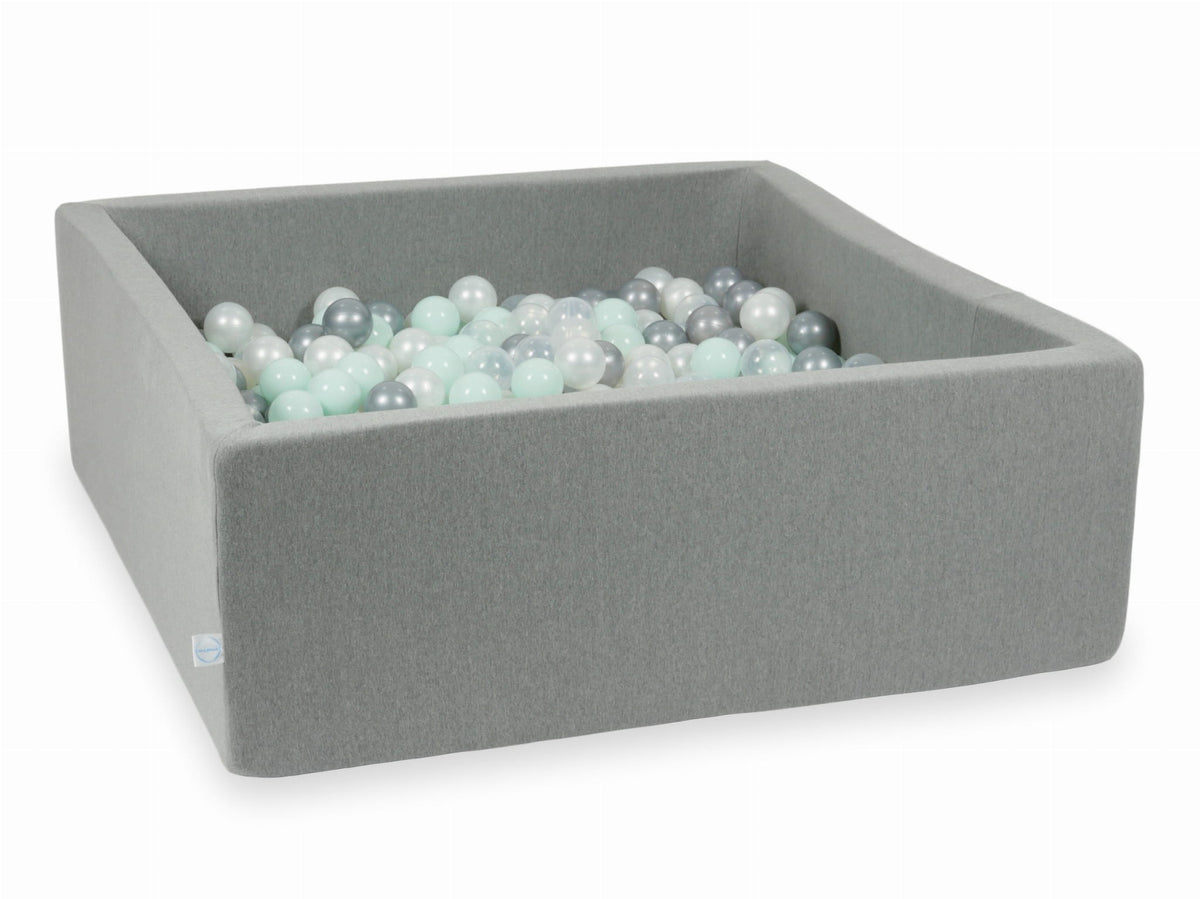 Piscine à Balles gris 110x110x40 avec boules 600pcs (transparent, perle, argent, menthe clair)