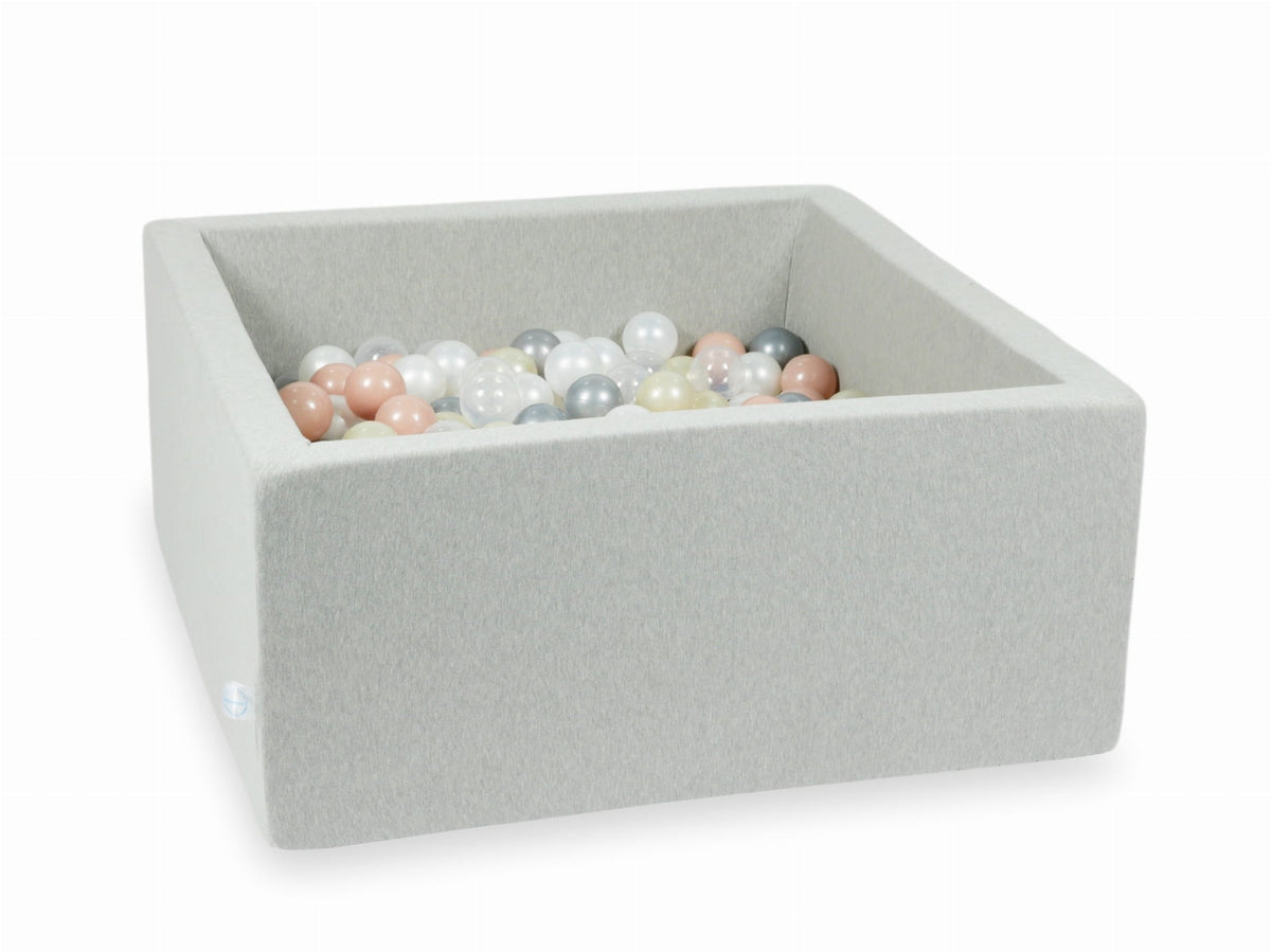 Piscine à Balles gris clair 90x90x40 avec boules 400pcs (transparent, perle, argent, or rose, or clair)