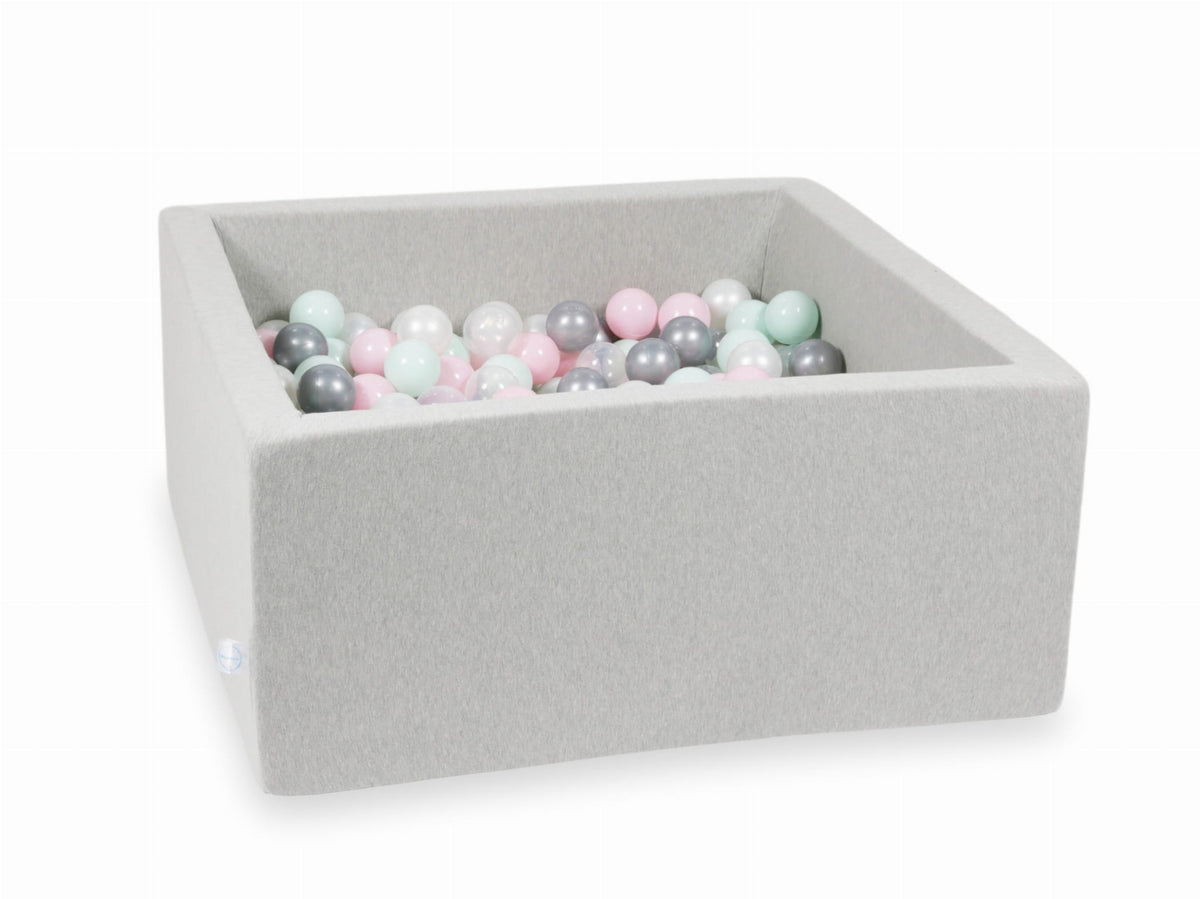 Piscine à Balles gris clair 90x90x40 avec boules 400pcs (transparent, perle, argent, rose bébé, menthe clair)
