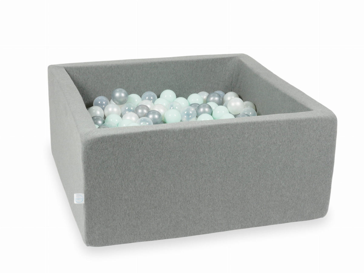 Piscine à Balles gris 90x90x40 avec boules 400pcs (transparent, perle, argent, menthe clair)
