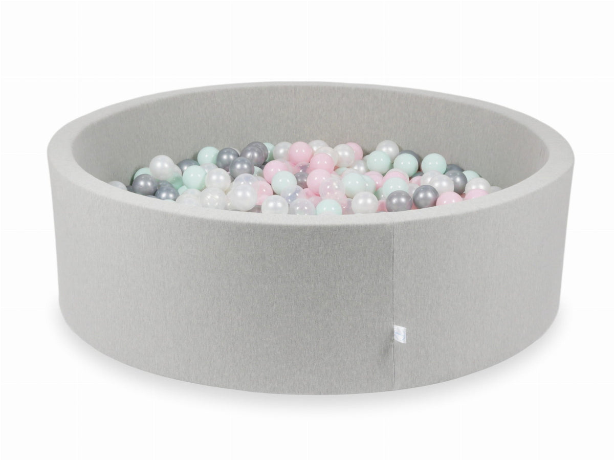 Piscine à Balles gris clair 130x40 avec boules 700pcs (transparent, perle, argent, rose bébé, menthe clair)