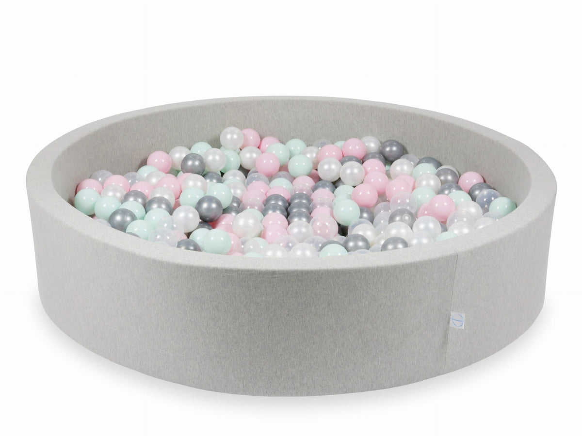 Piscine à Balles gris clair 130x30 avec boules 600pcs (transparent, perle, argent, rose bébé, menthe clair)