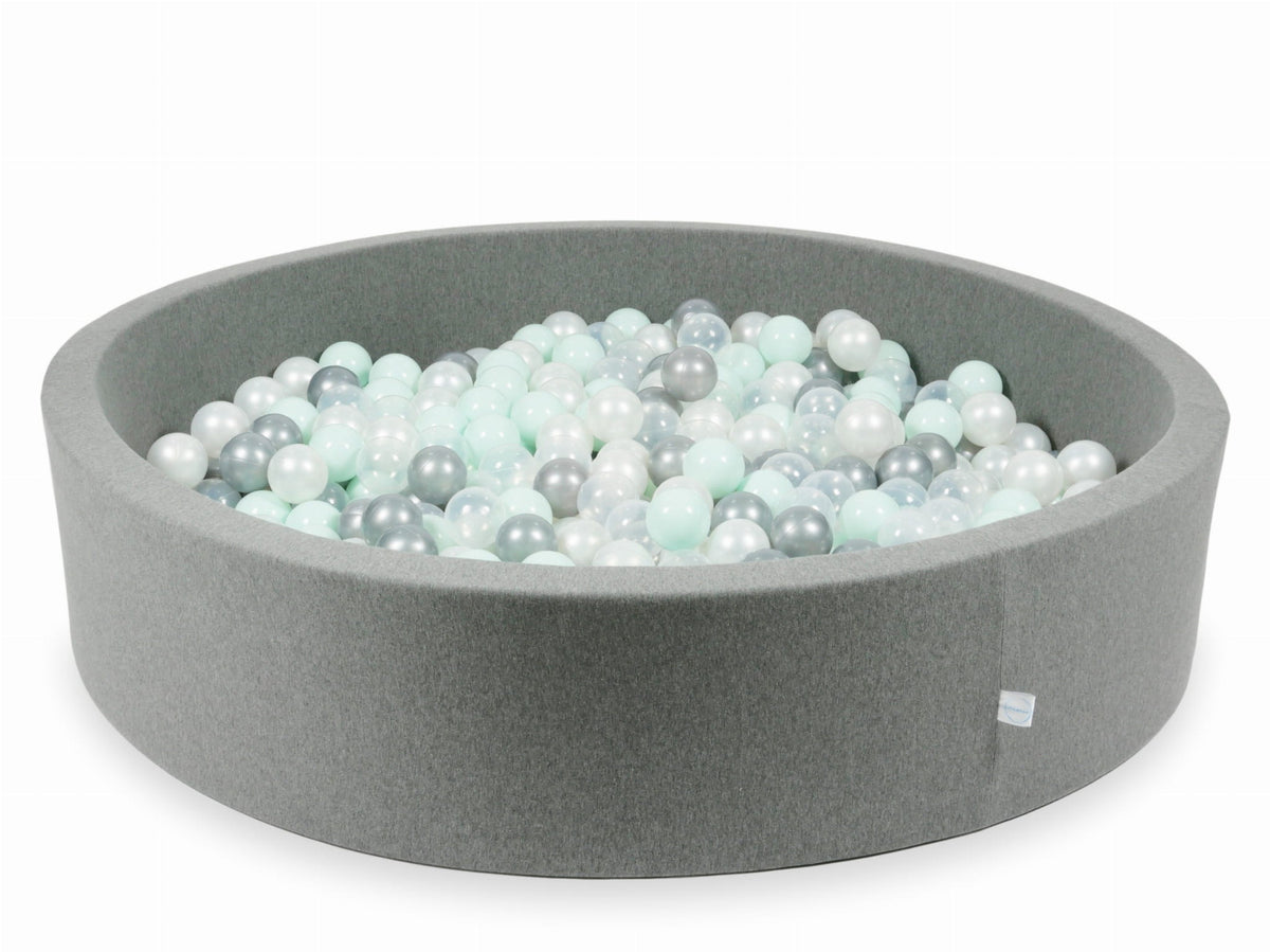 Piscine à Balles gris 130x30 avec boules 600pcs (transparent, perle, argent, menthe clair)