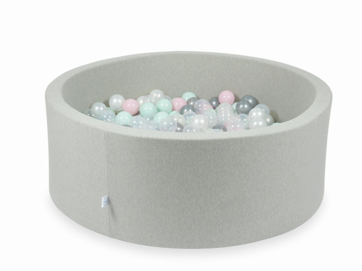 Piscine à Balles gris clair 110x40 avec boules 500pcs (transparent, perle, argent, rose bébé, menthe clair)