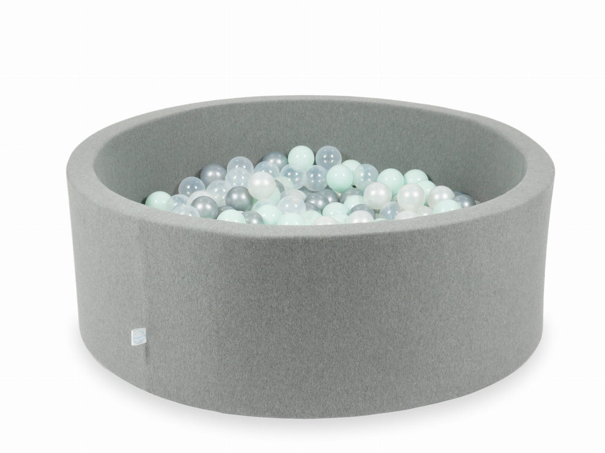 Piscine à Balles gris 110x40 avec boules 500pcs (transparent, perle, argent, menthe clair)