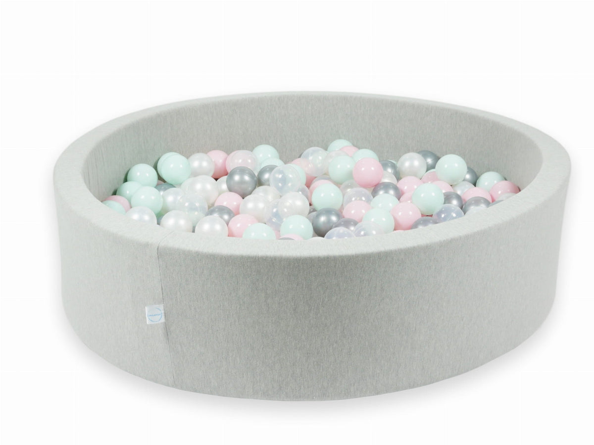 Piscine à Balles gris clair 110x30 avec boules 400pcs (transparent, perle, argent, rose bébé, menthe clair)