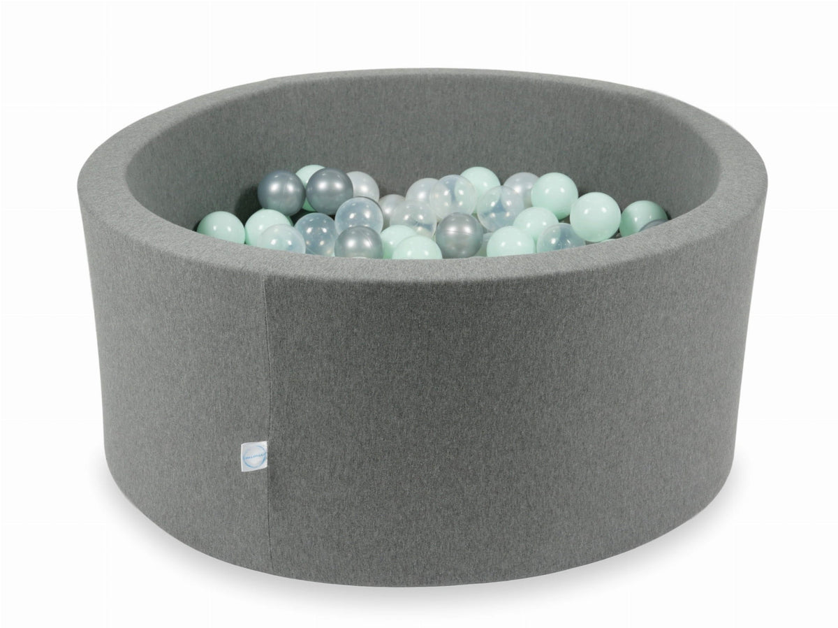 Piscine à Balles gris 90x40 avec boules 300pcs (transparent, perle, argent, menthe clair)