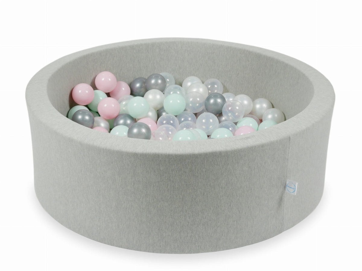 Piscine à Balles gris clair 90x30 avec boules 200pcs (transparent, perle, argent, rose bébé, menthe clair)
