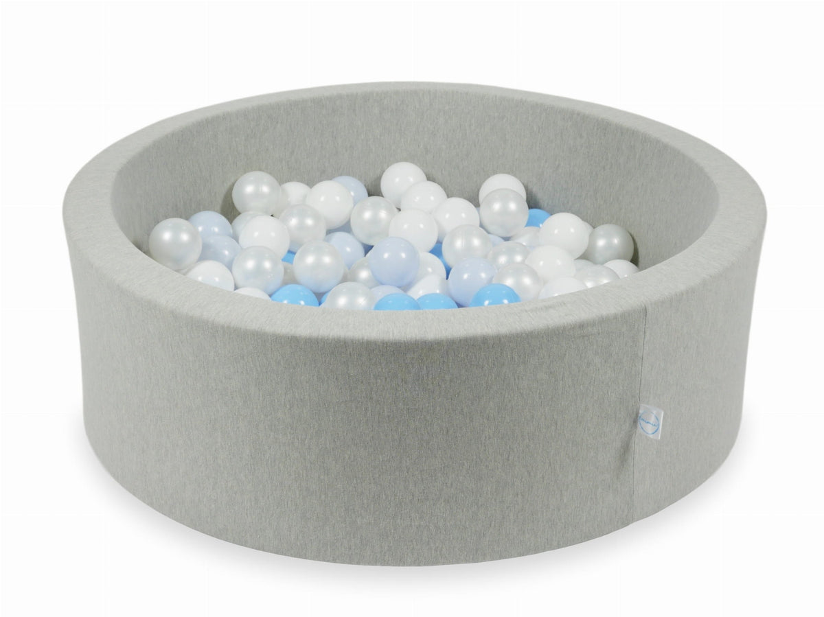 Piscine à Balles gris clair 90x30 avec boules 200pcs (blanc, perle, bleu bébé, bleu bébé perle)