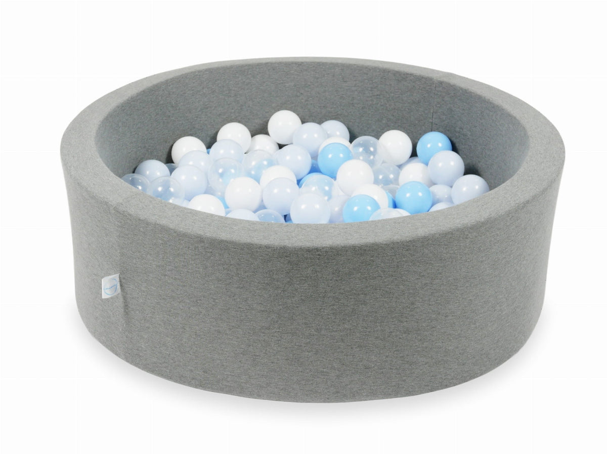 Piscine à balles gris 90x30 avec balles 200pcs (transparent, blanc, bleu bébé, bleu bébé perle)