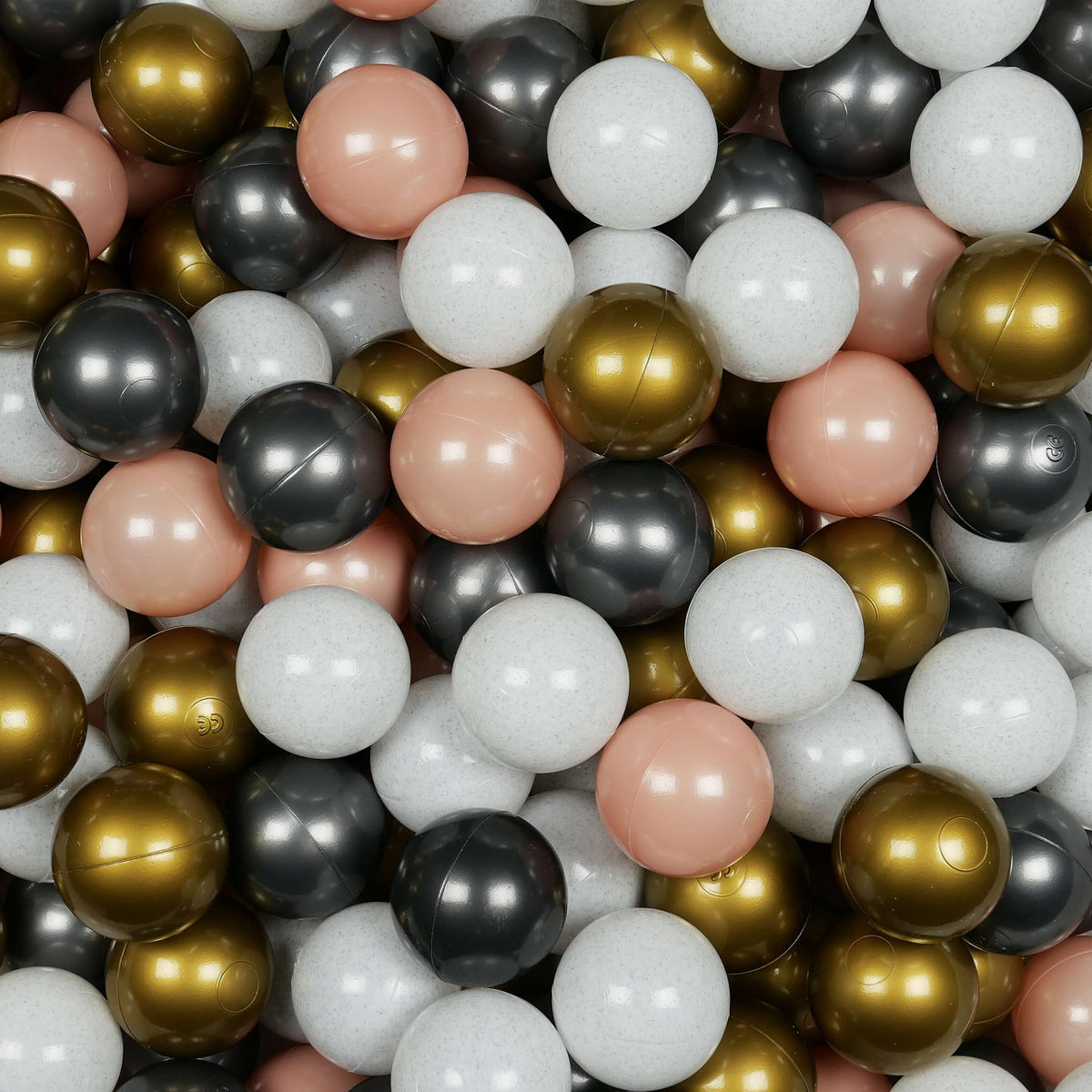 Boules pour piscine à balle ø7cm 500pcs blanc laineux, graphite métallique, or rose, vieil or