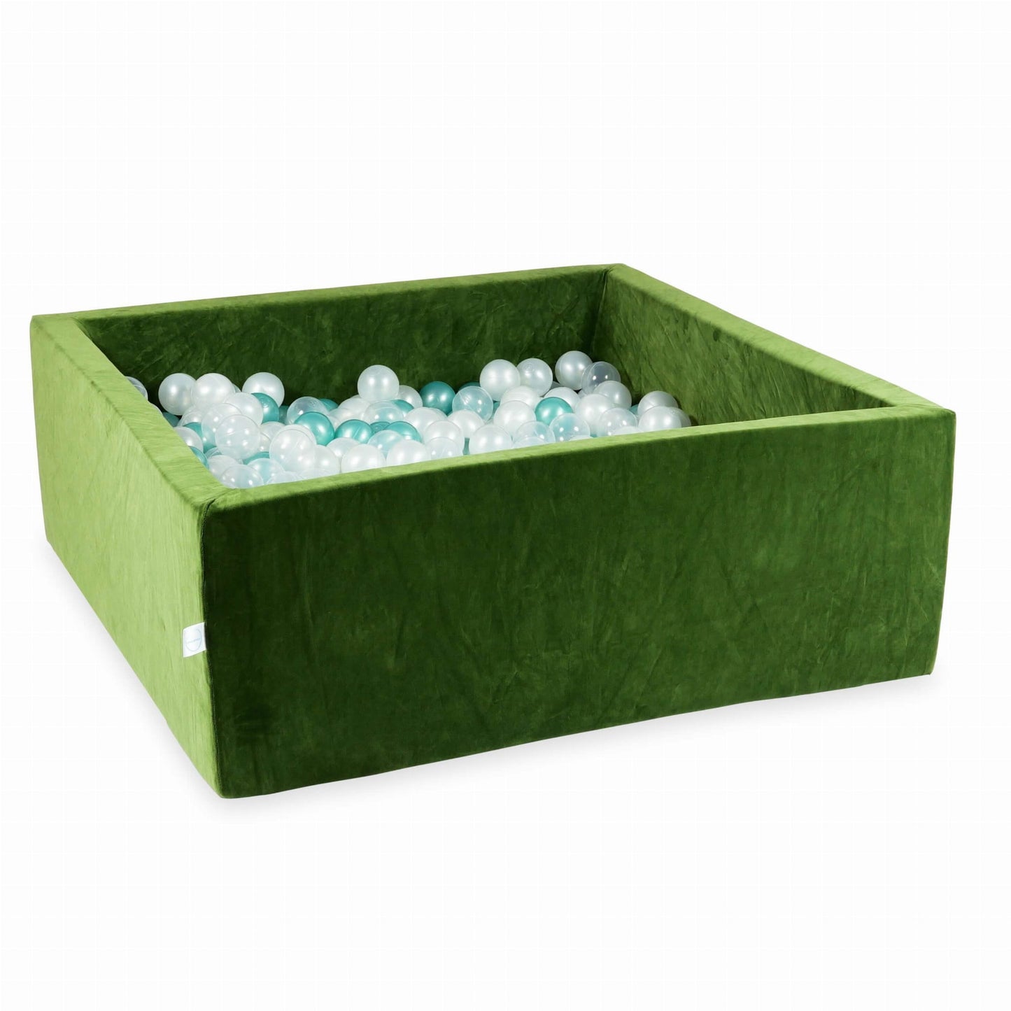 Piscine à balles 110x110x40 Velvet Soft Olive avec balles 600 pcs. (transparent, nacré, turquoise métallisé)