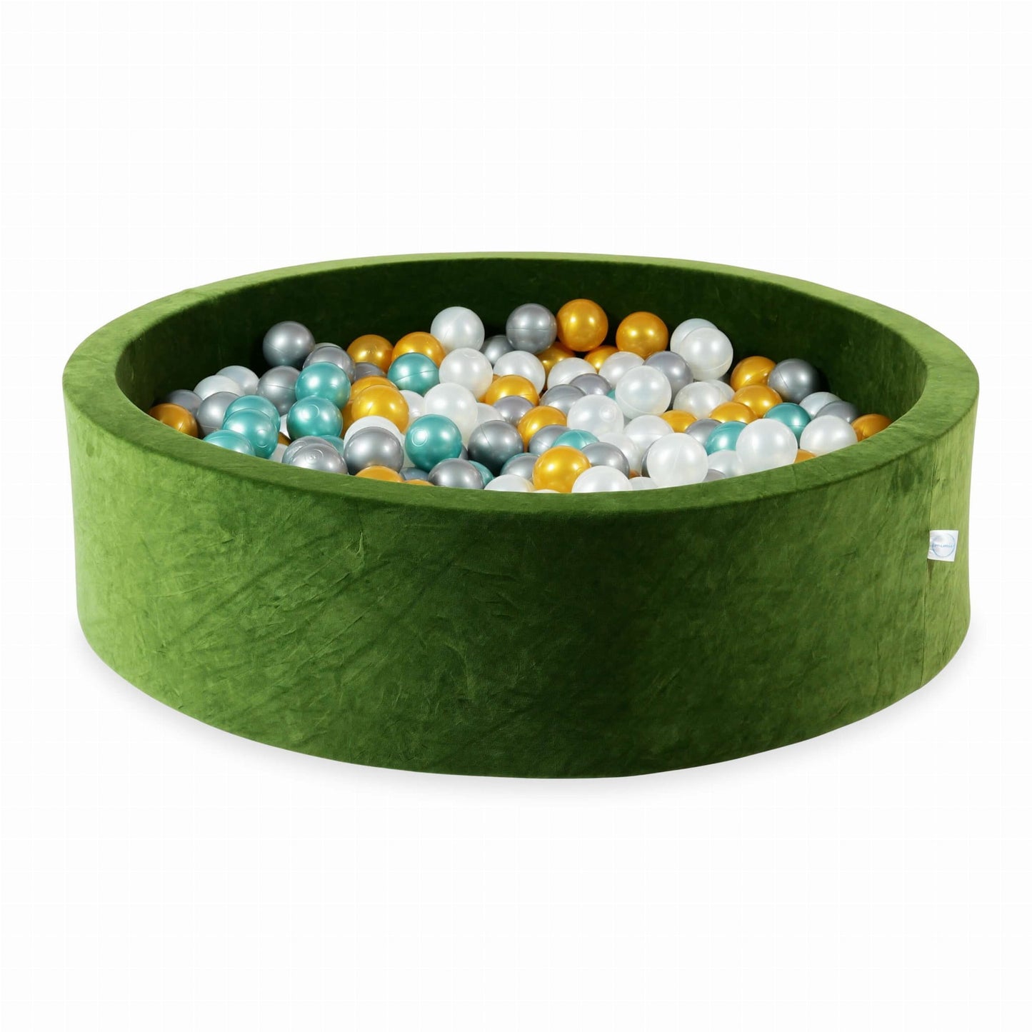 Piscine à balles 110x30 Velvet Soft Olive avec balles 400 pcs. (perle, argent, or, turquoise métallisé)