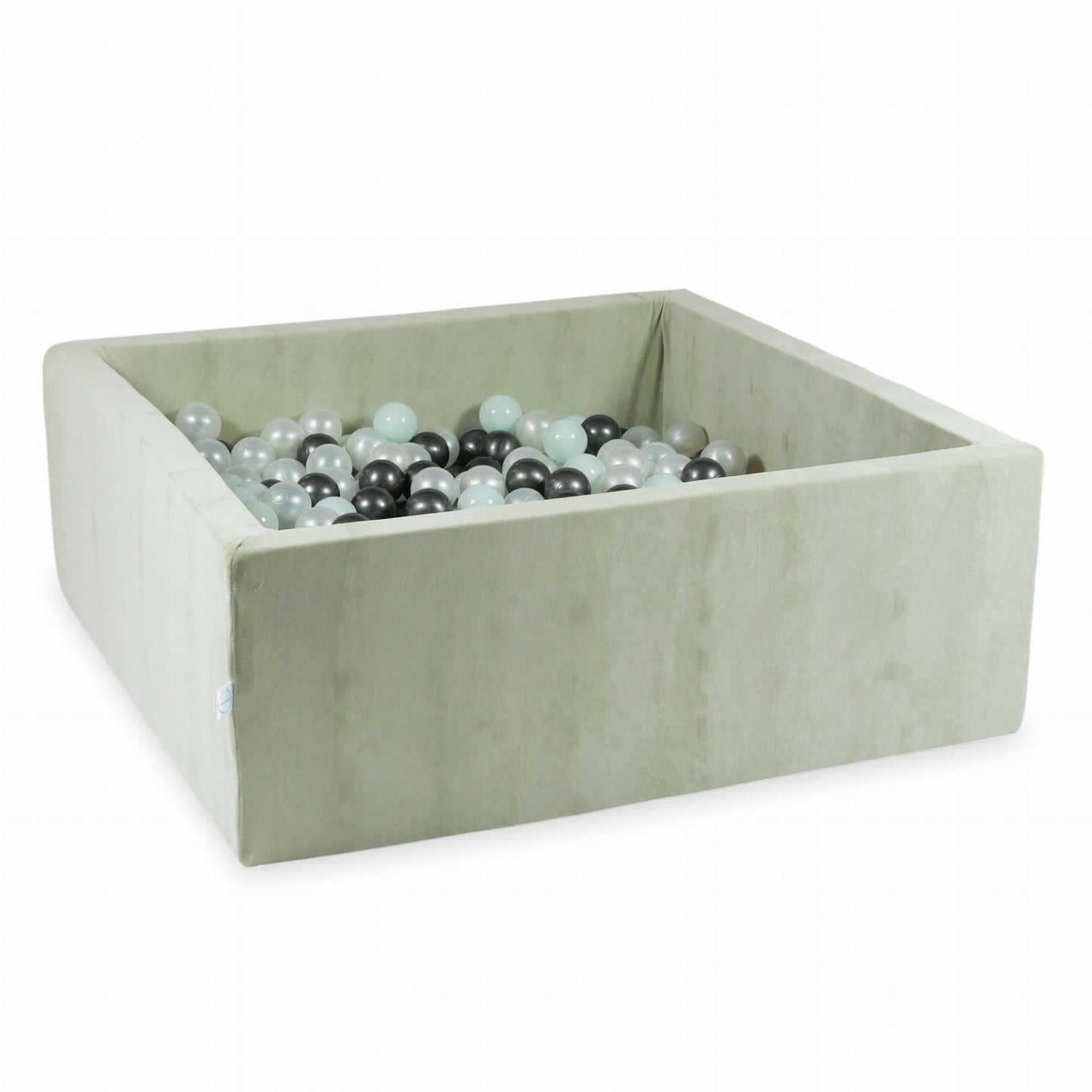 Piscine à balles 110x110x40 Velvet Soft Lightmint avec balles 600 pcs. (perle, menthe claire, graphite métallique)