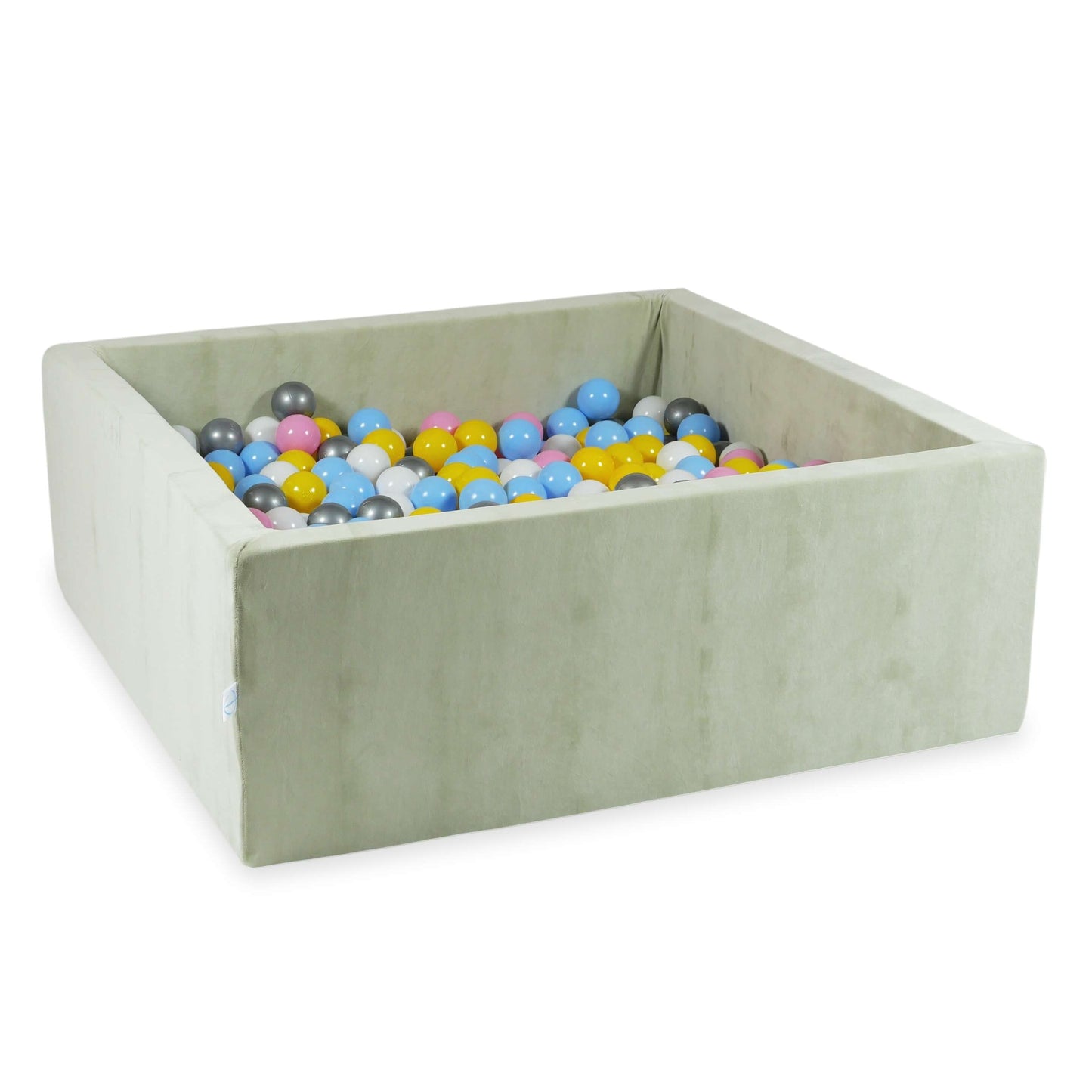 Piscine à balles 110x110x40 Velvet Soft Lightmint avec balles 600 pcs. (blanc, argent, rose poudré, jaune, bleu bébé)