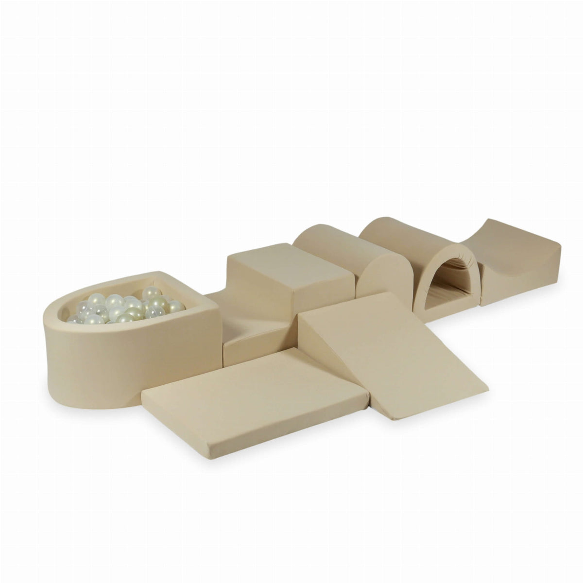 Aire de jeu en mousse avec micro piscine beige + 100 balles (transparent, doré clair, effet sirène)
