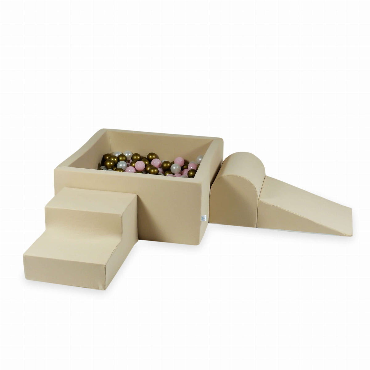 Jeux en mousse avec piscine carrée 90x90x40 beige + 400 balles (perle, rose bébé, vieil or)