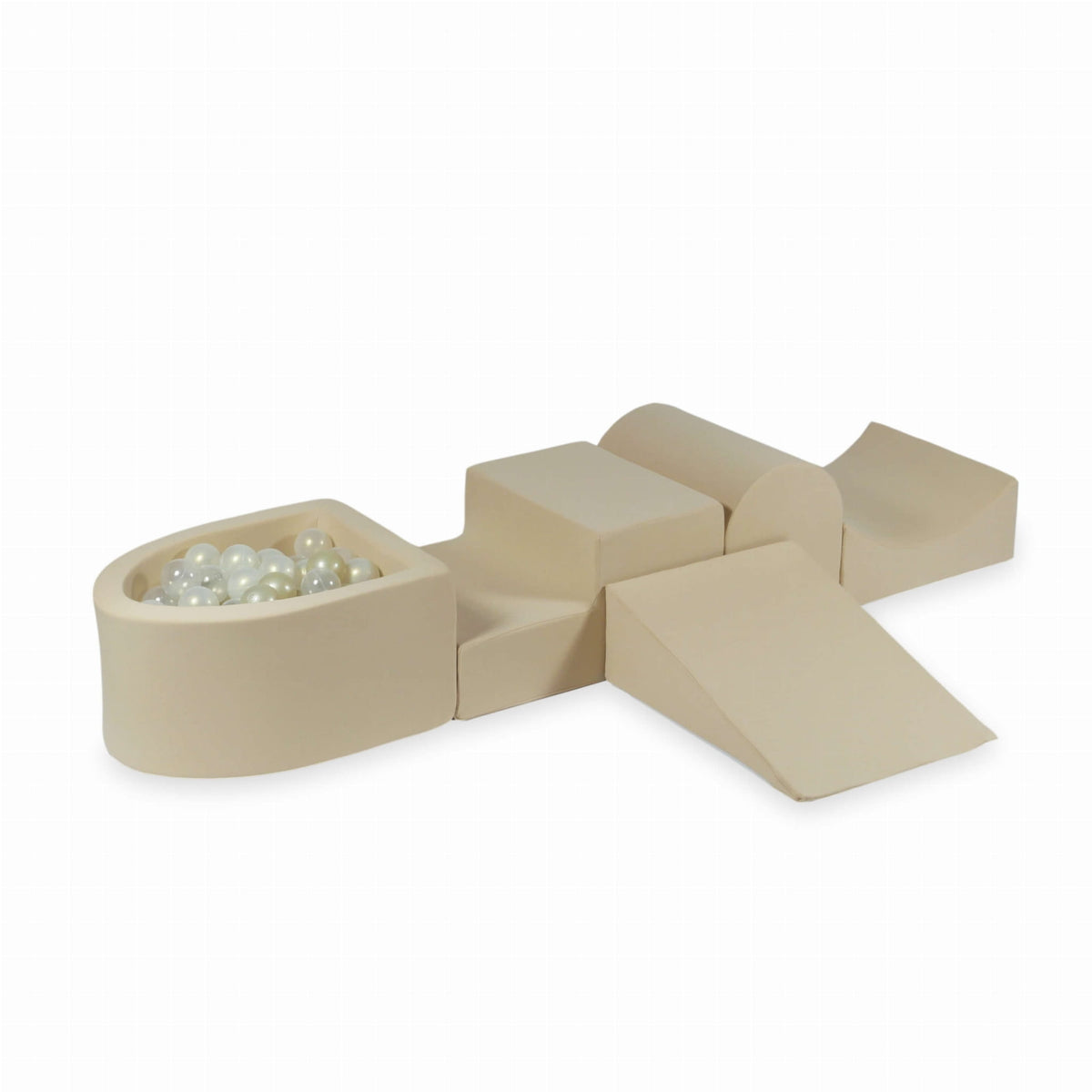Jeu en mousse avec colline et micro-piscine beige + 100 balles (transparent, or clair, effet sirène)