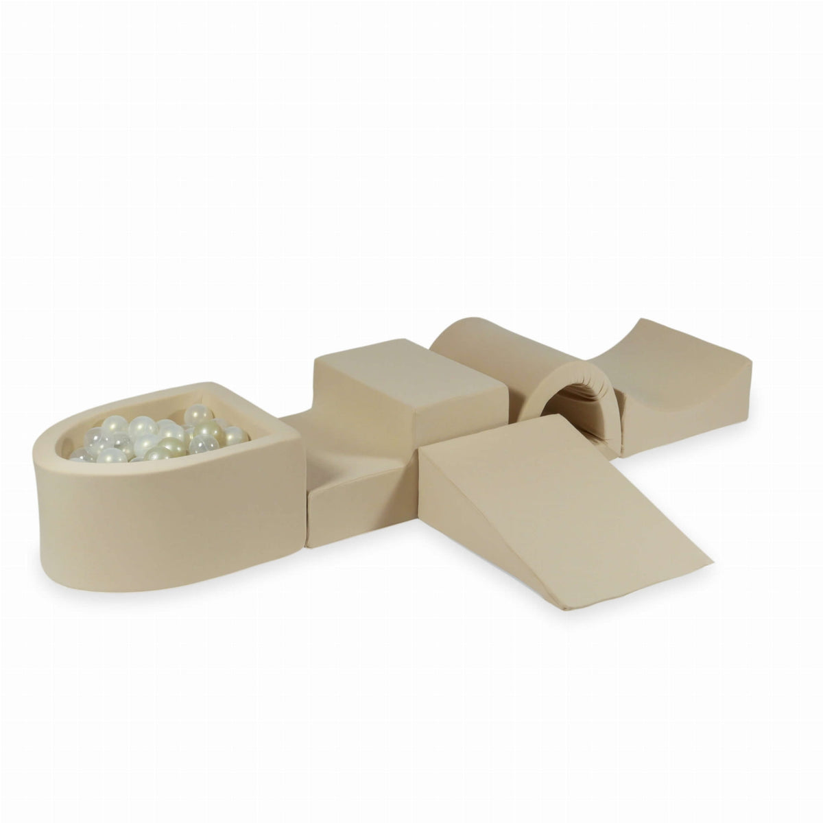 Jeu en mousse avec pont et micro piscine beige + 100 balles (transparent, or clair, effet sirène)