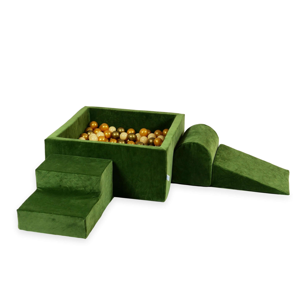 Jeux en mousse avec piscine carrée 90x90x40 Velvet Soft Olive + 400 balles (beige, doré, vieil or)