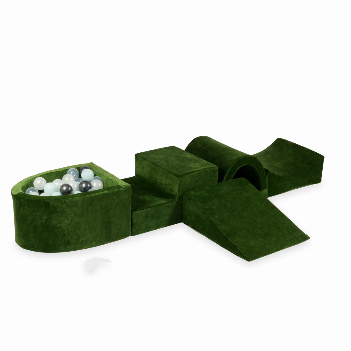 Coffret en mousse avec pont et micro-piscine Velvet Soft Olive + 100 balles (transparent, menthe, graphite métallisé, effet sirène)