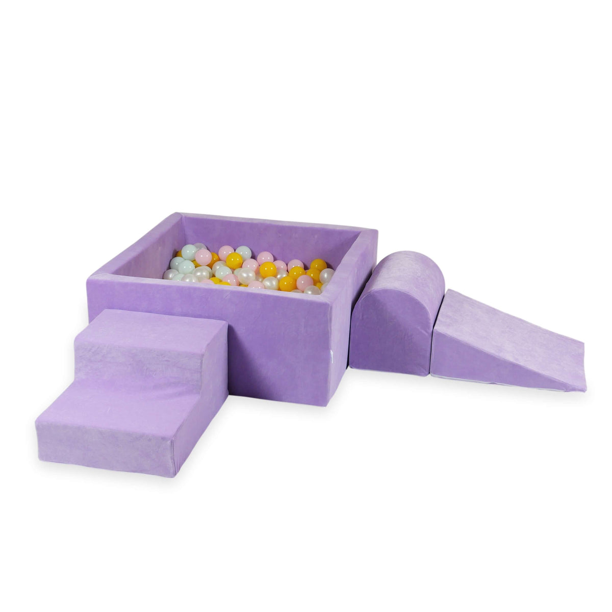 Ensemble de jeu en mousse avec piscine carrée 90x90x40 Velvet Soft Purple + 400 balles (perle, rose bébé, jaune, menthe clair)