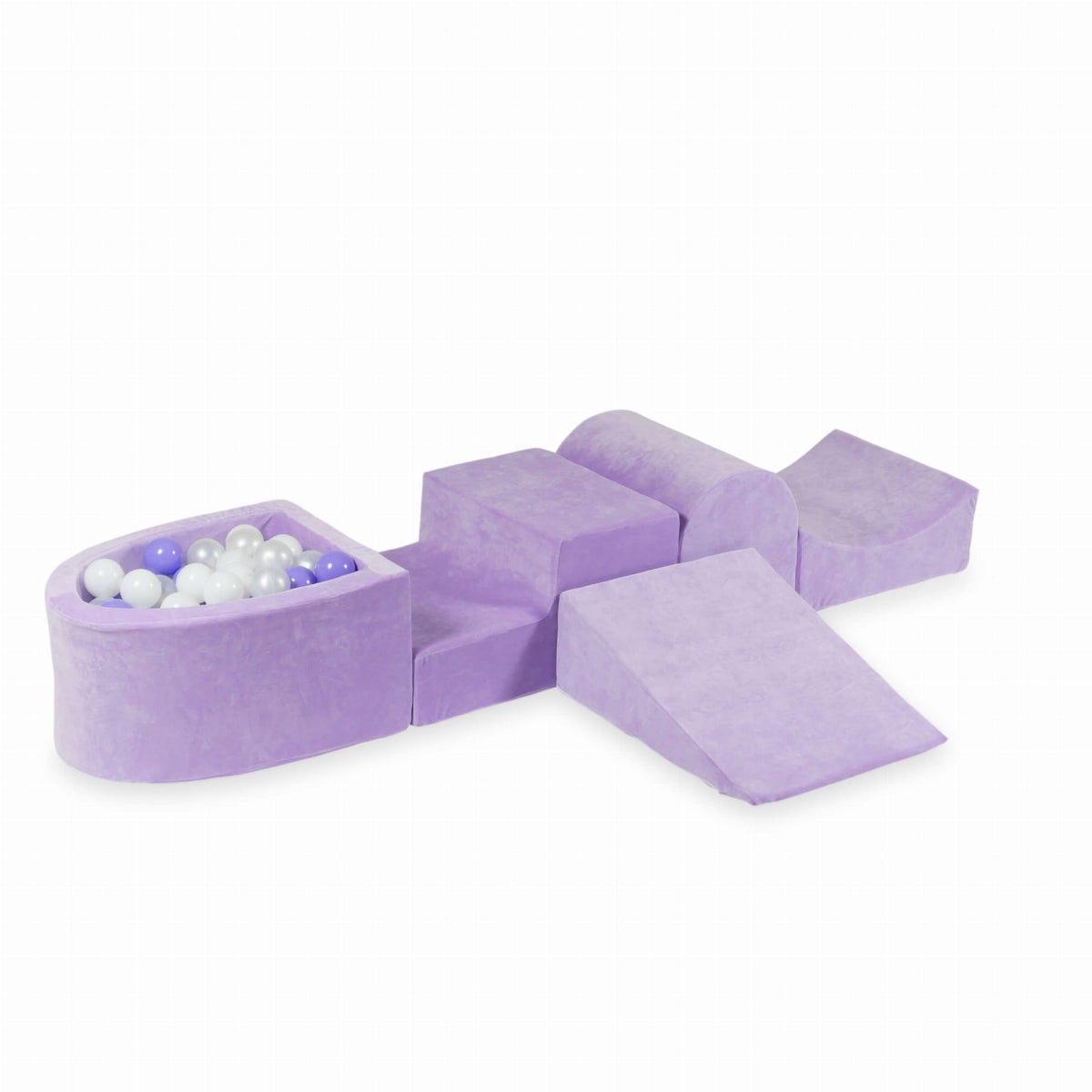 Ensemble de jeu en mousse avec colline et micro-piscine Velvet Soft Purple + 100 balles (blanche, perle, chiné)