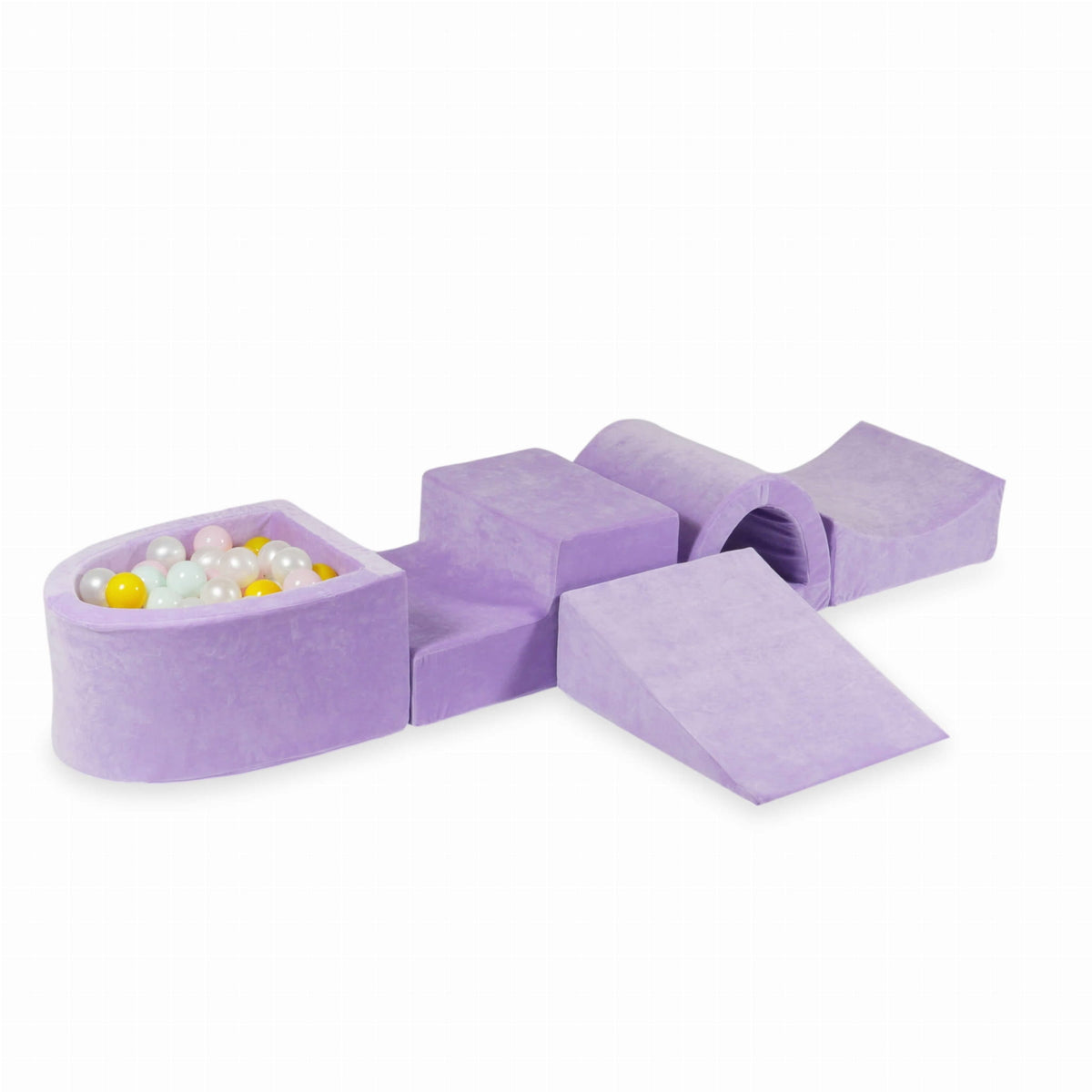 Coffret en mousse avec pont et micro-piscine Velvet Soft Purple + 100 balles (perle, rose bébé, jaune, menthe clair)