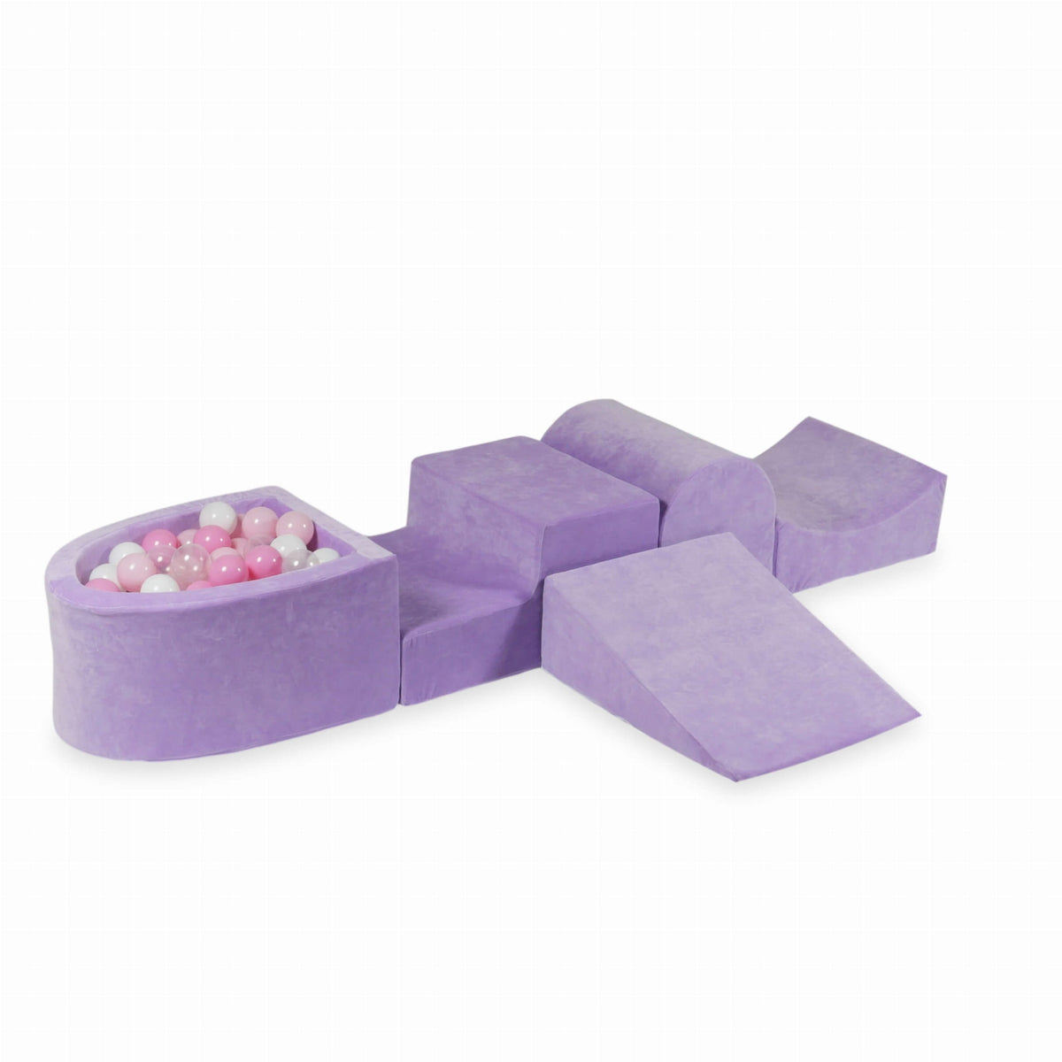 Coffret en mousse avec colline et micro-piscine Velvet Soft Purple + 100 balles (transparentes, blanches, rose bébé, rose poudré)