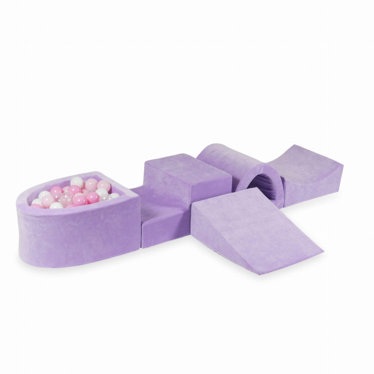 Coffret en mousse avec pont et micro piscine Velvet Soft Purple + 100 balles (transparentes, blanches, rose bébé, rose poudré)