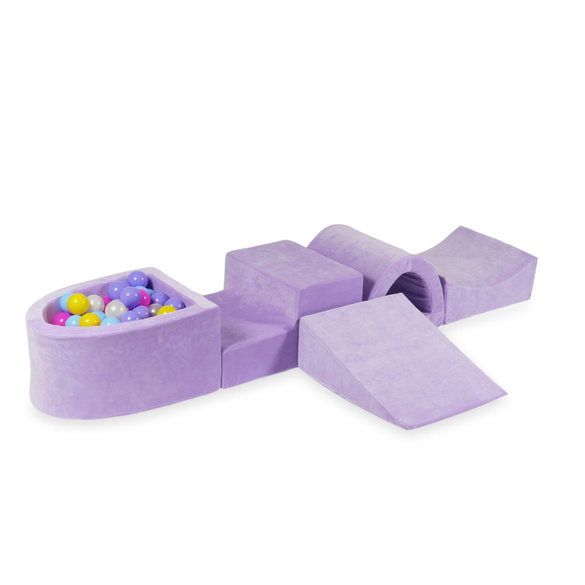 Jeu en mousse avec pont et micro piscine Velvet Soft Purple + 100 balles (rose, chiné, jaune, bleu bébé, effet sirène)