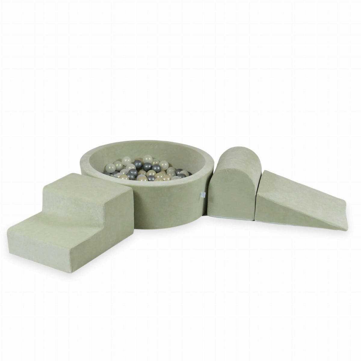Ensemble de jeu en mousse avec piscine ronde 90x30 Velvet Soft Lightmint + 200 balles (or clair, effet sirène, argent)