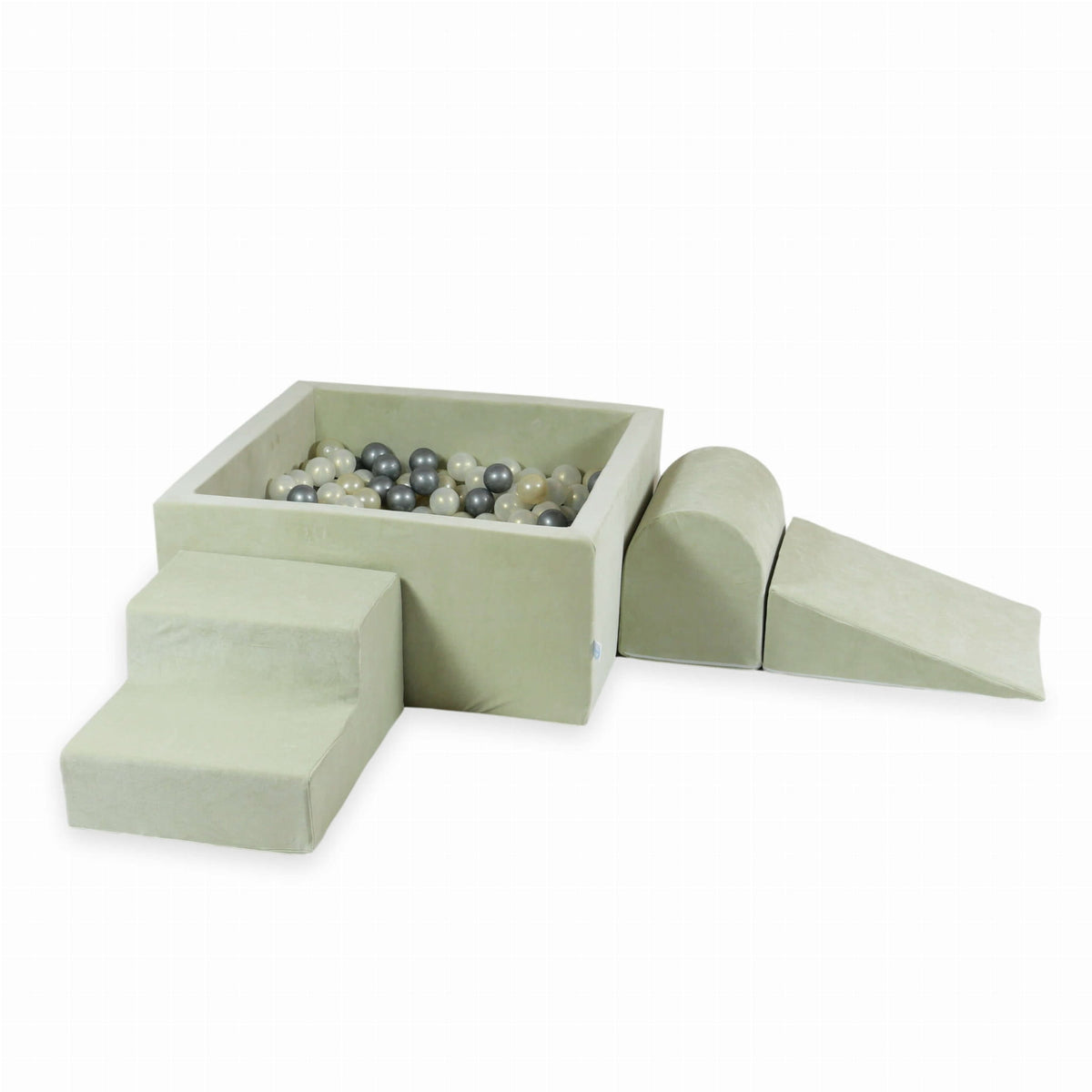 Jeu en mousse avec piscine carrée 90x90x40 Velvet Soft Lightmint + 400 balles (or clair, effet sirène, argent)