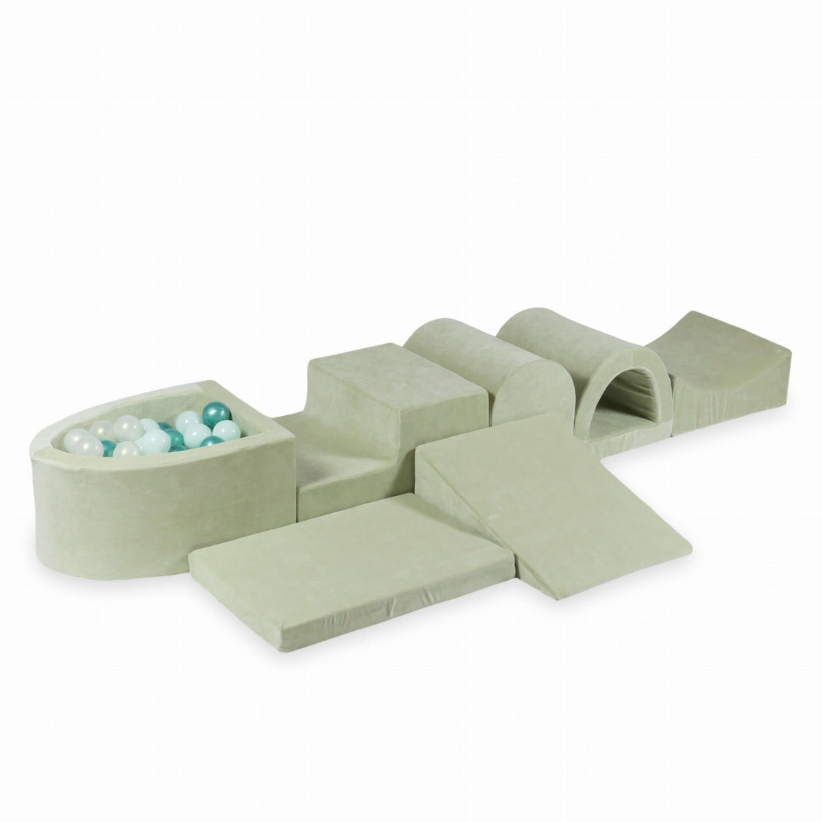 Aire de jeu en mousse avec micro piscine Velvet Soft Lightmint + 100 balles (menthe clair, effet sirène, turquoise métallisé)