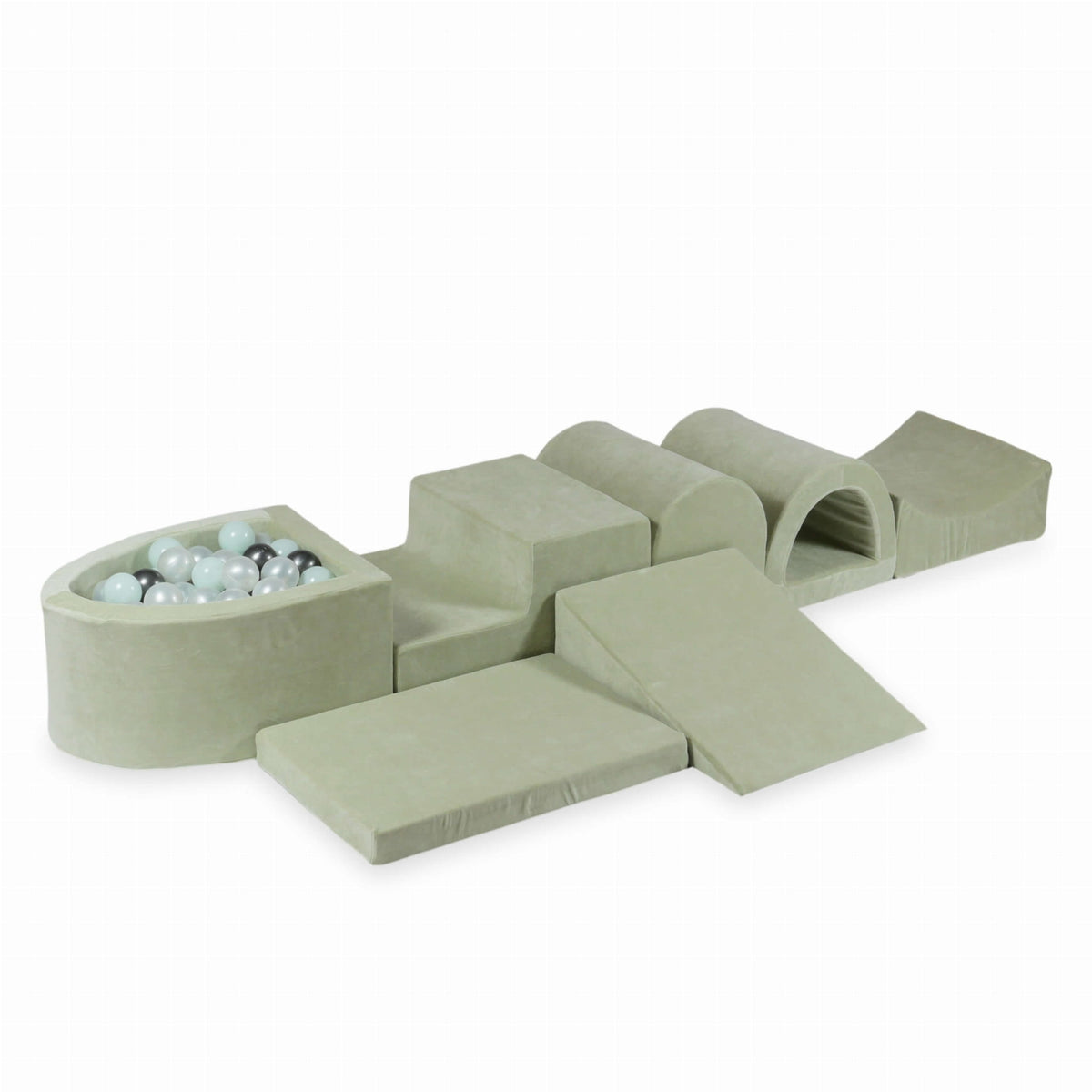 Aire de jeu en mousse avec micro piscine Velvet Soft Lightmint + 100 balles (perle, menthe claire, graphite métallisé)