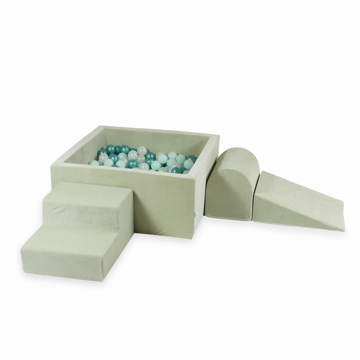 Jeu de mousse avec piscine carrée 90x90x40 Velvet Soft Lightmint + 400 balles (menthe clair, effet sirène, turquoise métallisé)