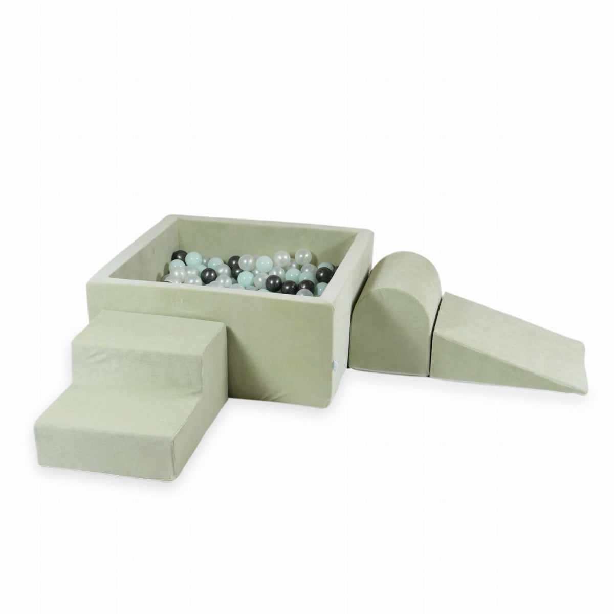 Jeu en mousse avec piscine carrée 90x90x40 Velvet Soft Lightmint + 400 balles (perle, menthe clair, graphite métallisé)