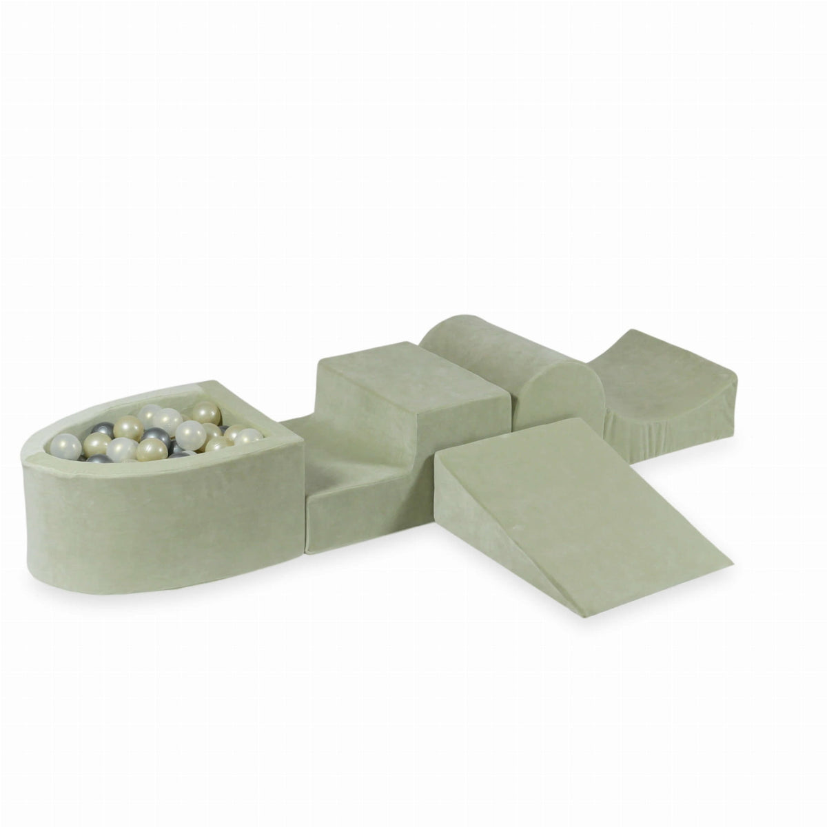 Coffret en mousse avec colline et micro-piscine Velvet Soft Lightmint + 100 balles (or clair, effet sirène, argent)