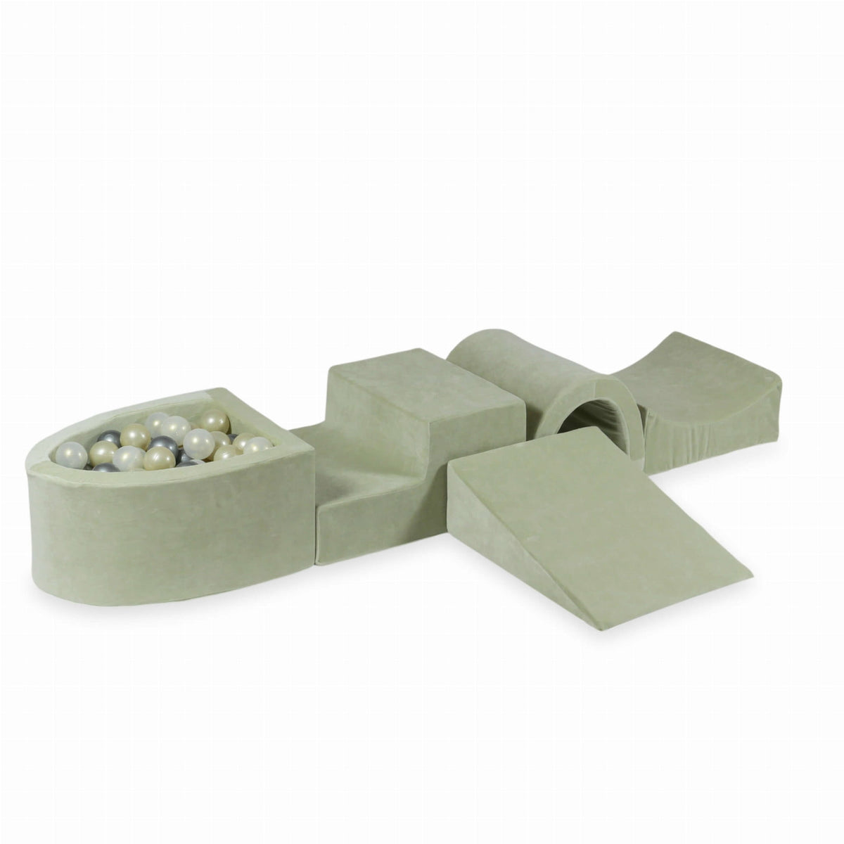 Coffret en mousse avec pont et micro-piscine Velvet Soft Lightmint + 100 balles (or clair, effet sirène, argent)