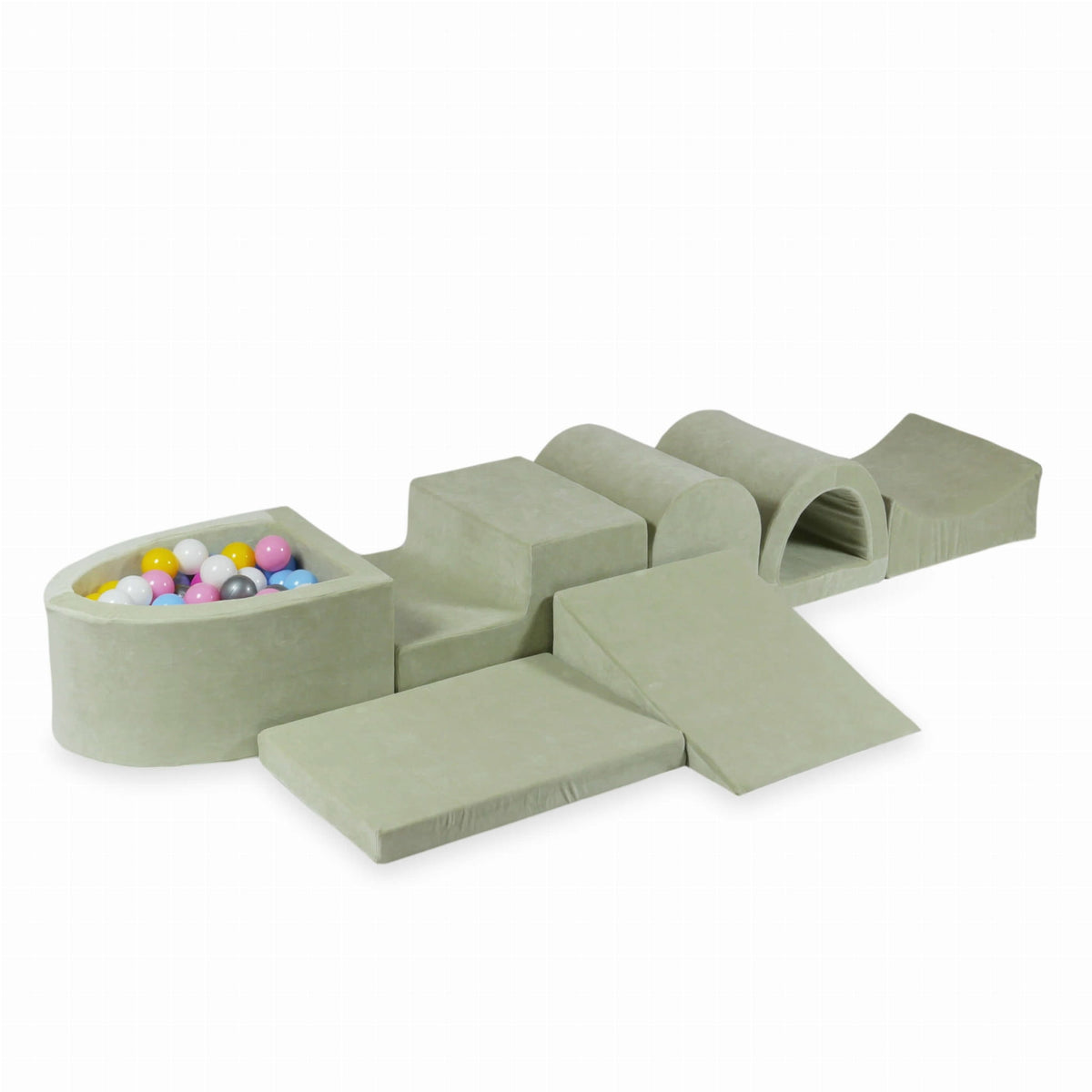 Aire de jeu en mousse avec micro piscine Velvet Soft Lightmint + 100 balles (blanc, argent, rose poudré, jaune, bleu ciel)