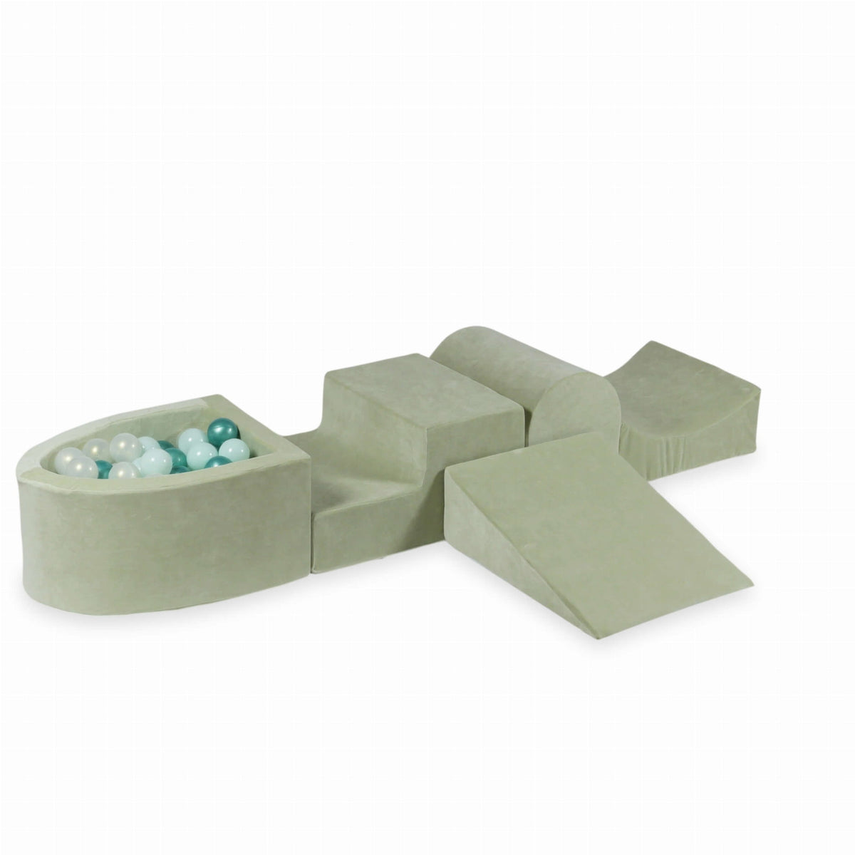 Coffret en mousse avec colline et micro-piscine Velvet Soft Lightmint + 100 balles (menthe clair, effet sirène, turquoise métallisé)