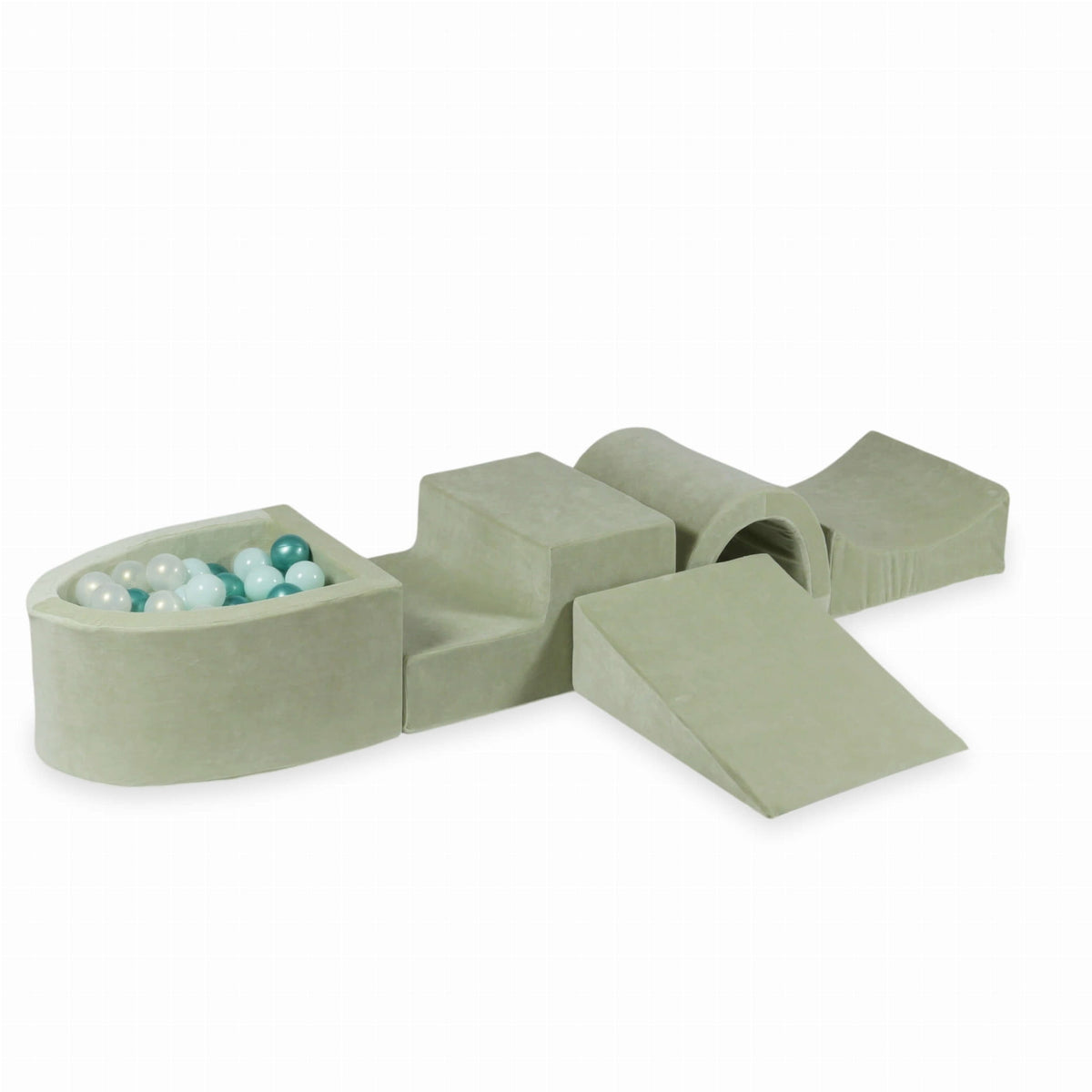 Coffret en mousse avec pont et micro-piscine Velvet Soft Lightmint + 100 balles (menthe clair, effet sirène, turquoise métallisé)