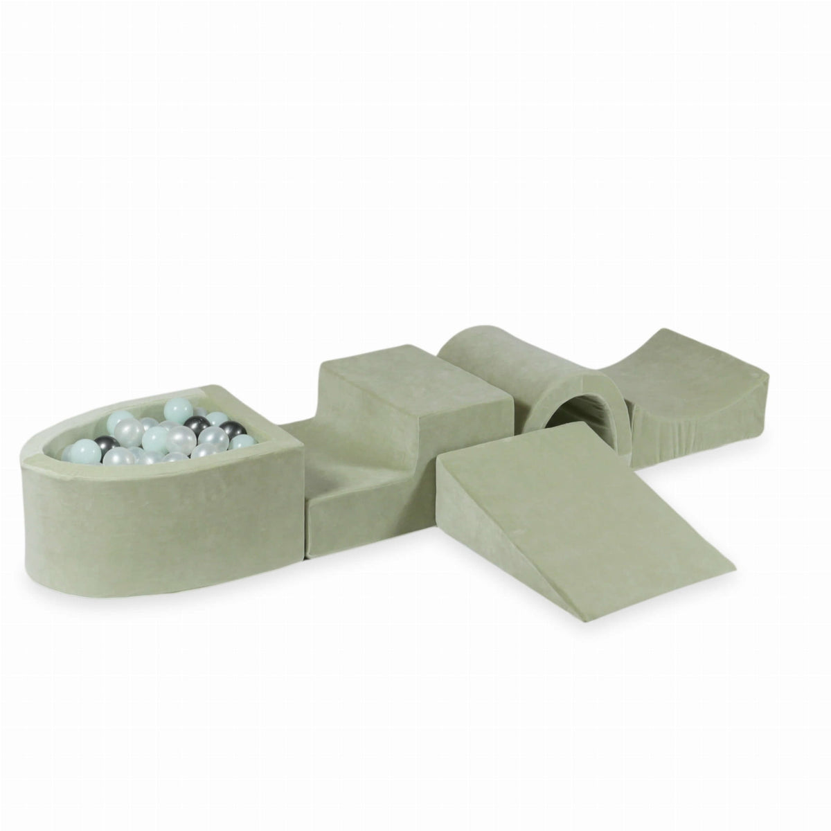 Coffret en mousse avec pont et micro-piscine Velvet Soft Lightmint + 100 balles (perle, menthe clair, graphite métallisé)