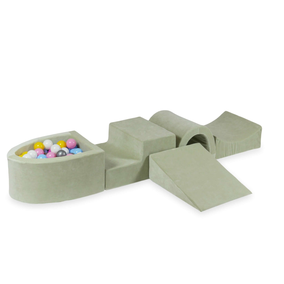 Coffret en mousse avec pont et micro-piscine Velvet Soft Lightmint + 100 balles (blanche, argent, rose poudré, jaune, bleu ciel)