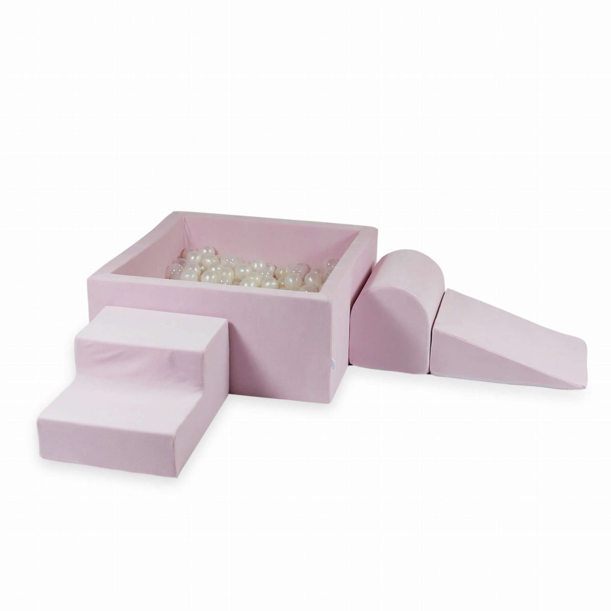 Jeux en mousse avec piscine carrée 90x90x40 Velvet Soft Rose Clair + 400 balles (transparentes, nacrées, effet sirène)