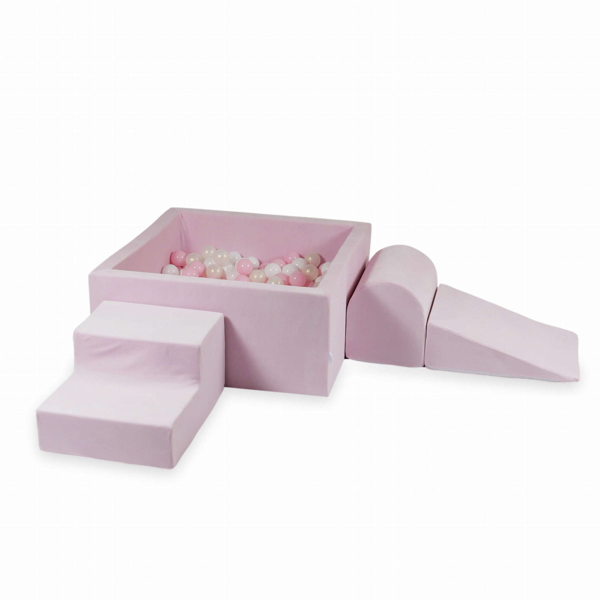 Ensemble de jeu en mousse avec piscine carrée 90x90x40 Velvet Soft Light Pink + 400 balles (blanc, rose bébé, effet sirène)