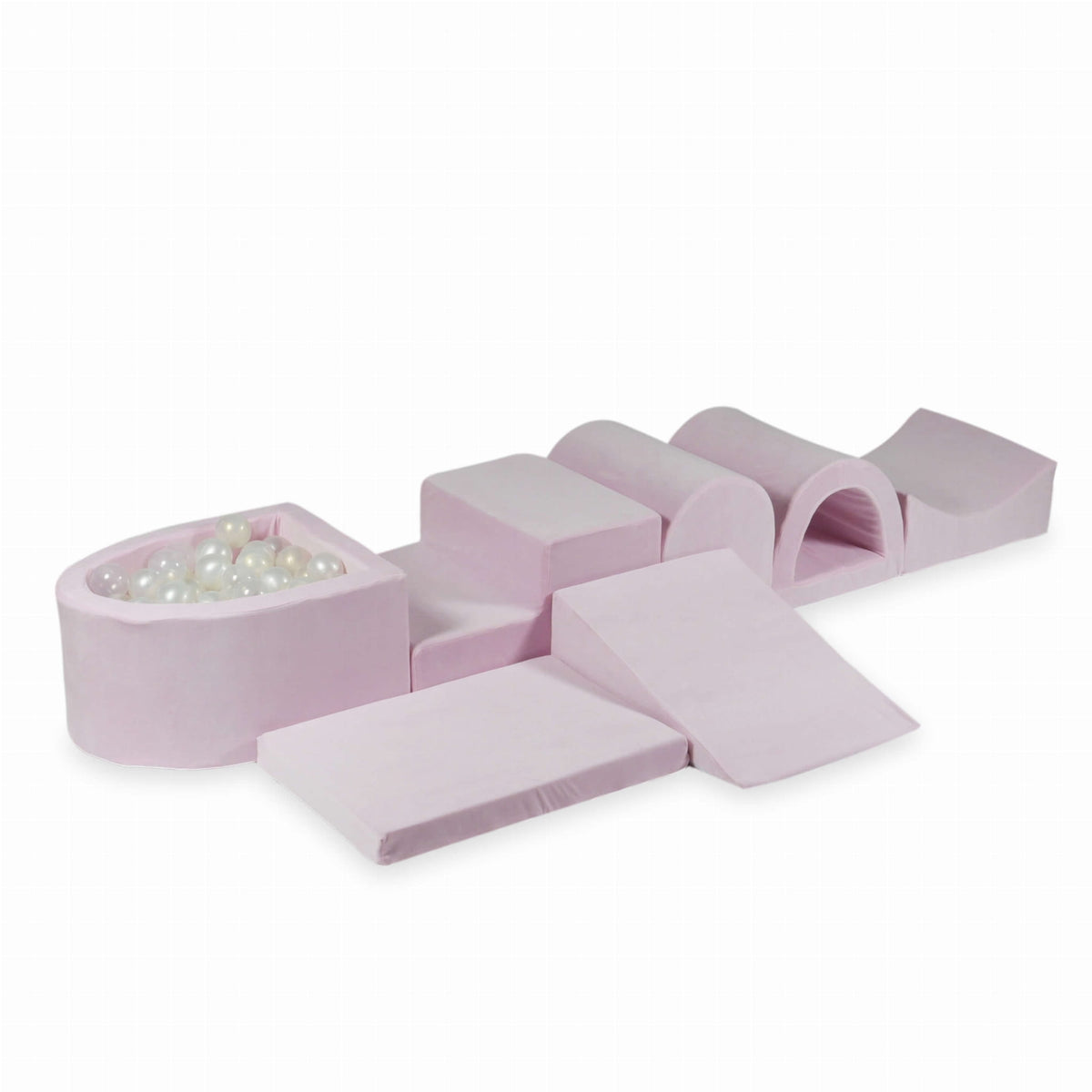 Aire de jeu en mousse avec micro piscine Velvet Soft Light Pink + 100 balles (transparentes, nacrées, effet sirène)