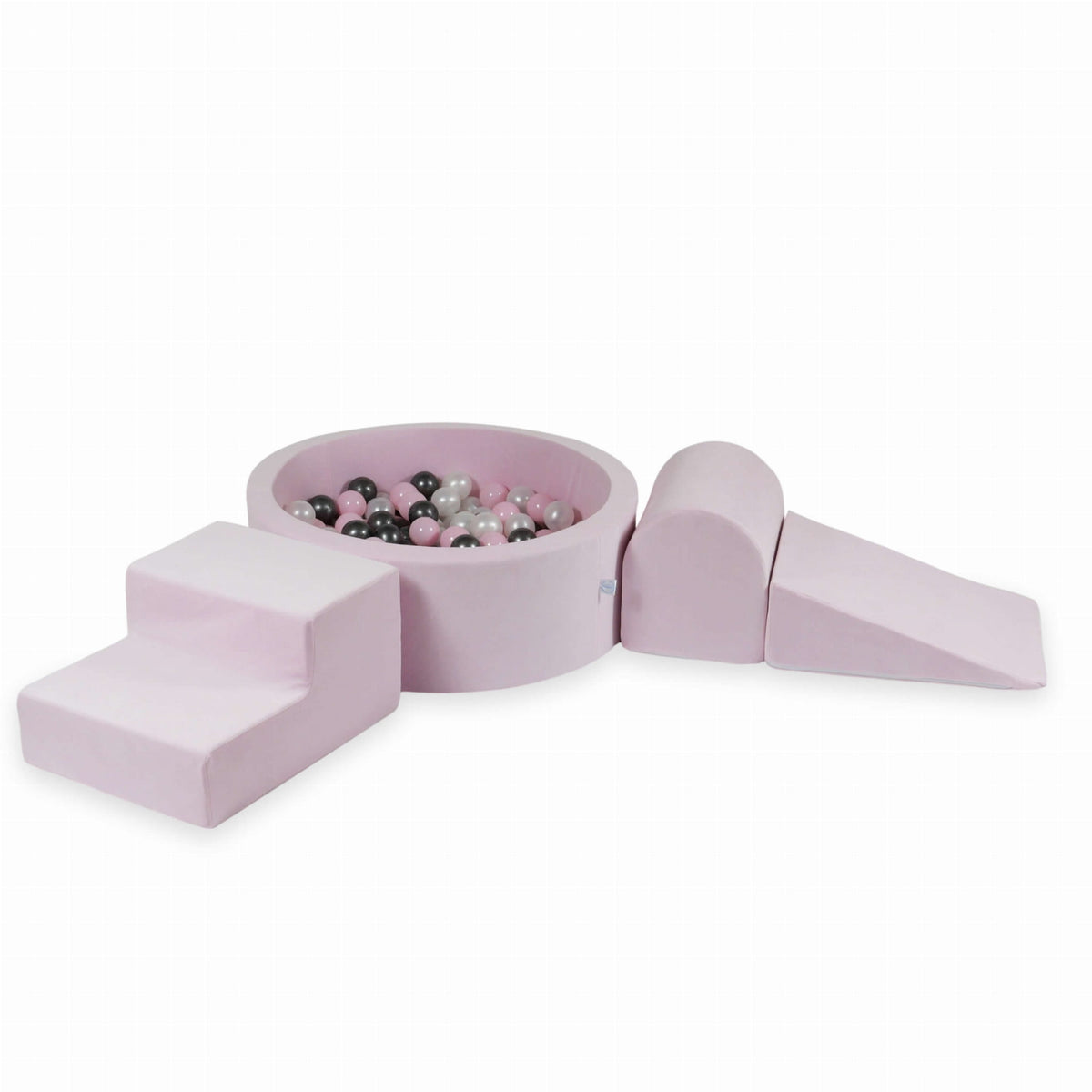 Ensemble de jeu en mousse avec piscine ronde 90x30 Velvet Soft Light Pink + 200 balles (perle, rose bébé, graphite métallisé)